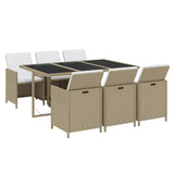 NNEVL 7 Piece Garden Dining Set with Cushions Poly Rattan Beige