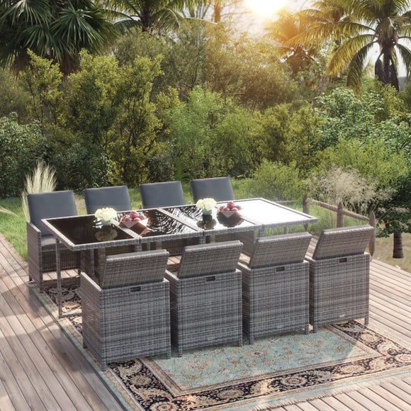 NNEVL 9 Piece Garden Dining Set with Cushions Poly Rattan Grey