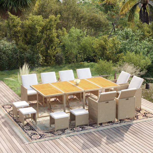 NNEVL 13 Piece Garden Dining Set with Cushions Poly Rattan Beige