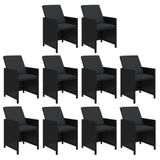 NNEVL 11 Piece Garden Dining Set with Cushions Poly Rattan Black
