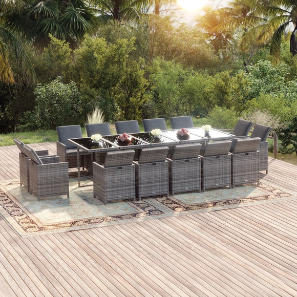 NNEVL 15 Piece Garden Dining Set with Cushions Poly Rattan Grey