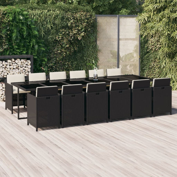 NNEVL 13 Piece Garden Dining Set with Cushions Poly Rattan Black