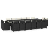 NNEVL 17 Piece Garden Dining Set with Cushions Poly Rattan Black