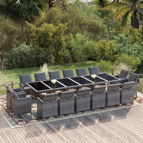 NNEVL 17 Piece Garden Dining Set with Cushions Poly Rattan Grey