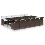 NNEVL 13 Piece Garden Dining Set with Cushions Poly Rattan Brown