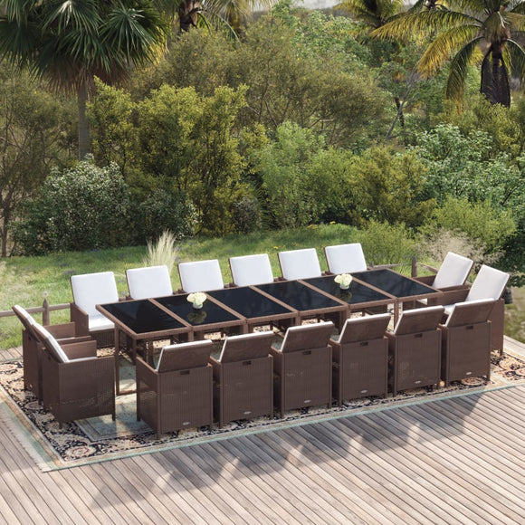 NNEVL 17 Piece Garden Dining Set with Cushions Poly Rattan Brown