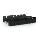 NNEVL 15 Piece Garden Dining Set with Cushions Poly Rattan Black