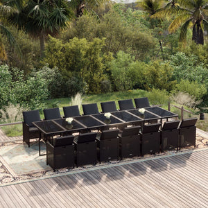 NNEVL 15 Piece Garden Dining Set with Cushions Poly Rattan Black