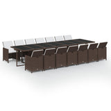 NNEVL 15 Piece Garden Dining Set with Cushions Poly Rattan Brown