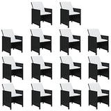 NNEVL 15 Piece Garden Dining Set with Cushions Black Poly Rattan