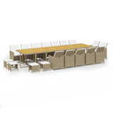 NNEVL 19 Piece Garden Dining Set with Cushions Beige Poly Rattan