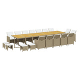 NNEVL 19 Piece Garden Dining Set with Cushions Beige Poly Rattan