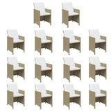 NNEVL 19 Piece Garden Dining Set with Cushions Beige Poly Rattan