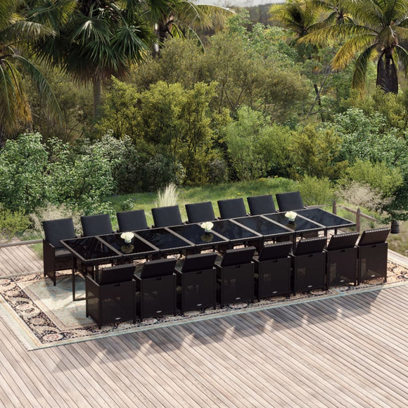 NNEVL 17 Piece Garden Dining Set with Cushions Black Poly Rattan