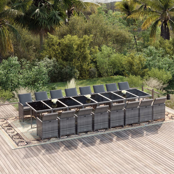 NNEVL 17 Piece Garden Dining Set with Cushions Grey Poly Rattan