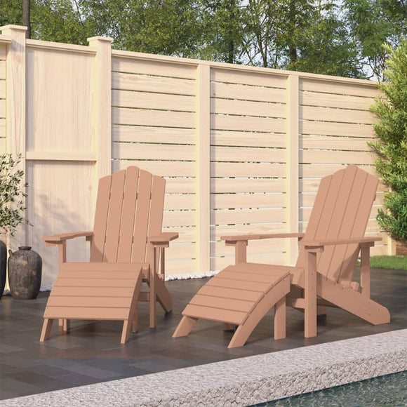 NNEVL Garden Adirondack Chairs 2 pcs with Footstools HDPE Brown
