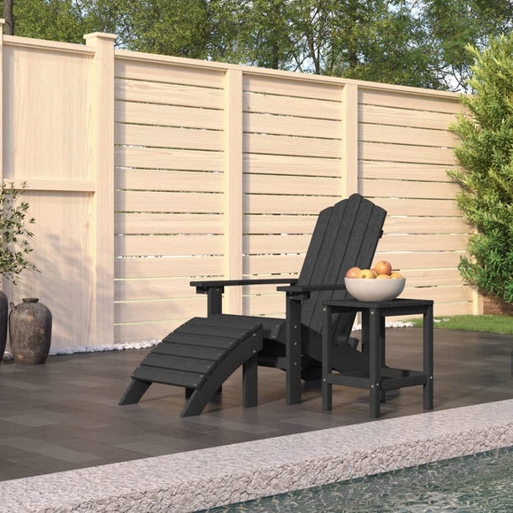 NNEVL Garden Adirondack Chair with Footstool & Table HDPE Anthracite