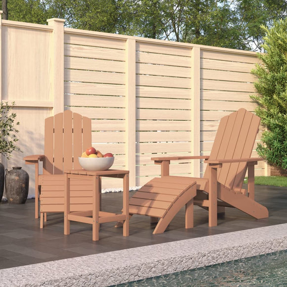 NNEVL Garden Adirondack Chairs with Footstool & Table HDPE Brown