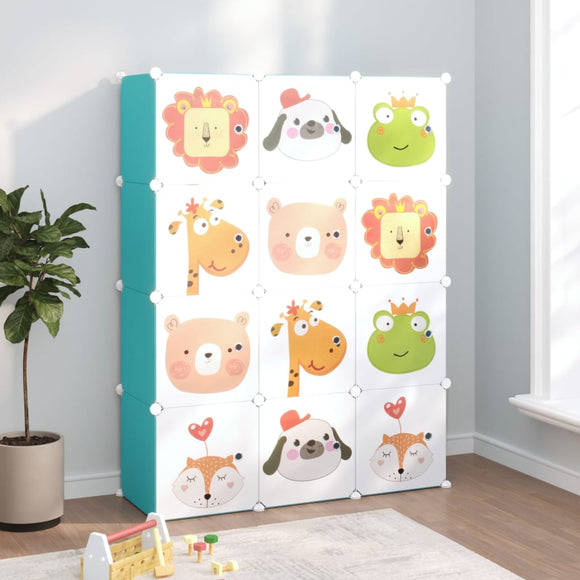 NNEVL Cube Storage Cabinet for Kids with 12 Cubes Green PP