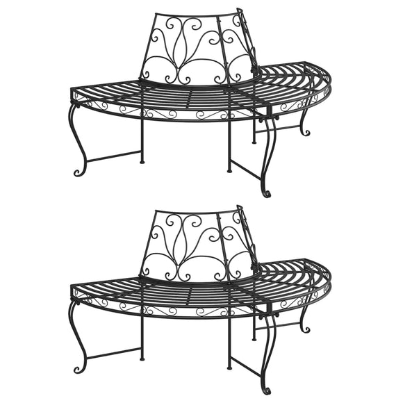 NNEVL Half Round Tree Bench 2 pcs Ø160 cm Black Steel