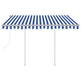 NNEVL Automatic Retractable Awning with Posts 3x2.5 m Blue&White