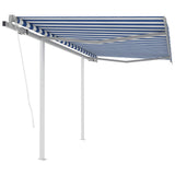 NNEVL Automatic Retractable Awning with Posts 3.5x2.5 m Blue&White