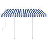NNEVL Automatic Retractable Awning with Posts 3.5x2.5 m Blue&White