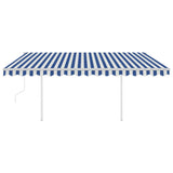 NNEVL Automatic Retractable Awning with Posts 4x3 m Blue&White