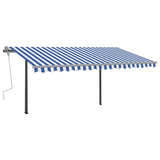 NNEVL Automatic Retractable Awning with Posts 4x3 m Blue and White