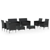 NNEVL 8 Piece Garden Lounge Set with Cushions Poly Rattan Black