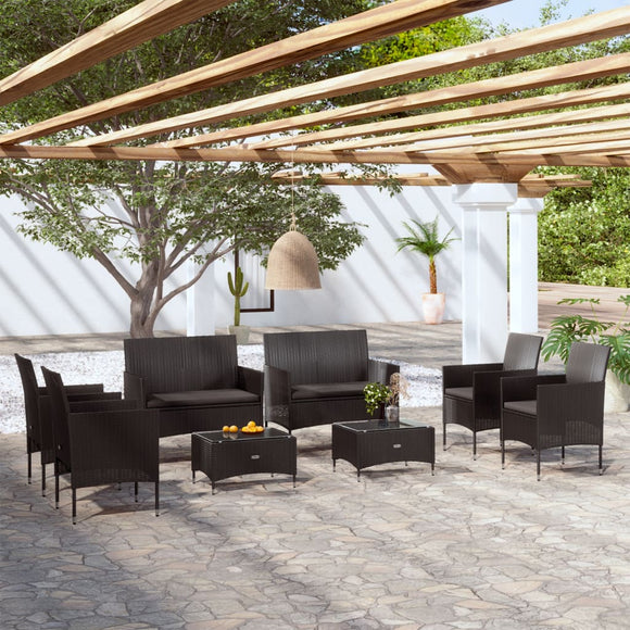 NNEVL 8 Piece Garden Lounge Set with Cushions Poly Rattan Black