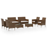 NNEVL 8 Piece Garden Lounge Set with Cushions Poly Rattan Brown