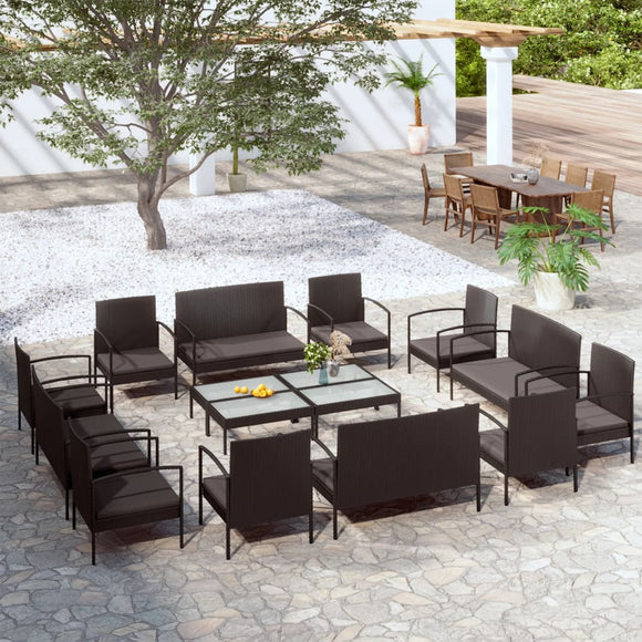 NNEVL 16 Piece Garden Lounge Set with Cushions Poly Rattan Black