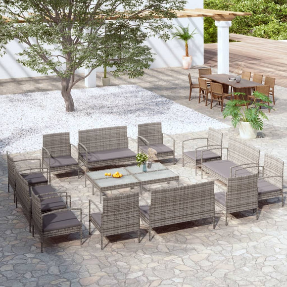 NNEVL 16 Piece Garden Lounge Set with Cushions Poly Rattan Grey