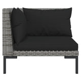 NNEVL 3 Piece Garden Lounge Set Dark Grey Half Round Poly Rattan