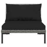 NNEVL 3 Piece Garden Lounge Set Dark Grey Half Round Poly Rattan