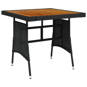 NNEVL Garden Table Black 70x70x72 cm Poly Rattan & Solid Acacia Wood
