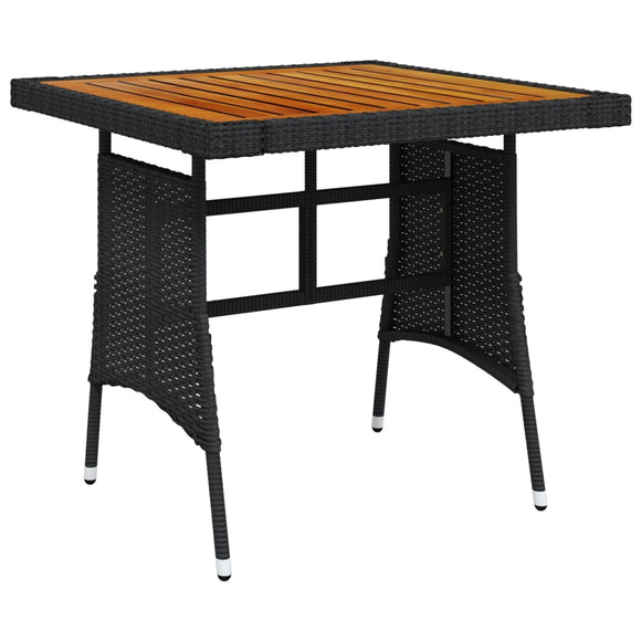 NNEVL Garden Table Black 70x70x72 cm Poly Rattan & Solid Acacia Wood