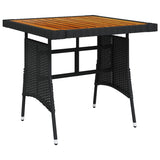 NNEVL Garden Table Black 70x70x72 cm Poly Rattan & Solid Acacia Wood