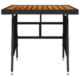 NNEVL Garden Table Black 70x70x72 cm Poly Rattan & Solid Acacia Wood