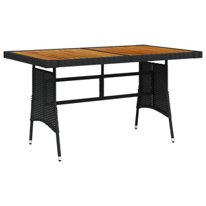 NNEVL Garden Table Black 130x70x72 cm Poly Rattan & Solid Acacia Wood