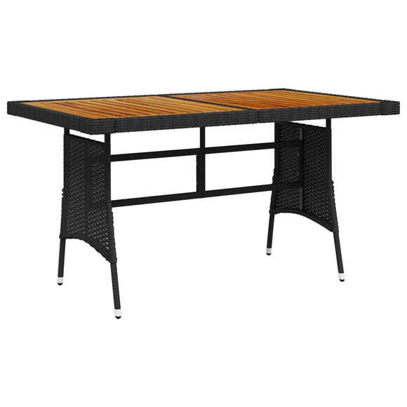 NNEVL Garden Table Black 130x70x72 cm Poly Rattan & Solid Acacia Wood