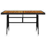 NNEVL Garden Table Black 130x70x72 cm Poly Rattan & Solid Acacia Wood
