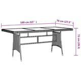 NNEVL Garden Table Grey 160x70x72 cm Poly Rattan & Solid Acacia Wood