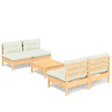 NNEVL 5 Piece Garden Lounge Set with Cream Cushions Pinewood