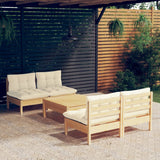 NNEVL 5 Piece Garden Lounge Set with Cream Cushions Pinewood