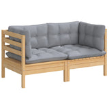 NNEVL 2-Seater Garden Sofa with Grey Cushions Solid Wood Pine