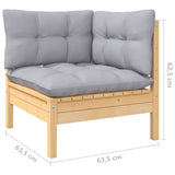 NNEVL 2-Seater Garden Sofa with Grey Cushions Solid Wood Pine
