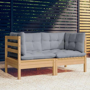 NNEVL 2-Seater Garden Sofa with Grey Cushions Solid Wood Pine