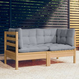 NNEVL 2-Seater Garden Sofa with Grey Cushions Solid Wood Pine